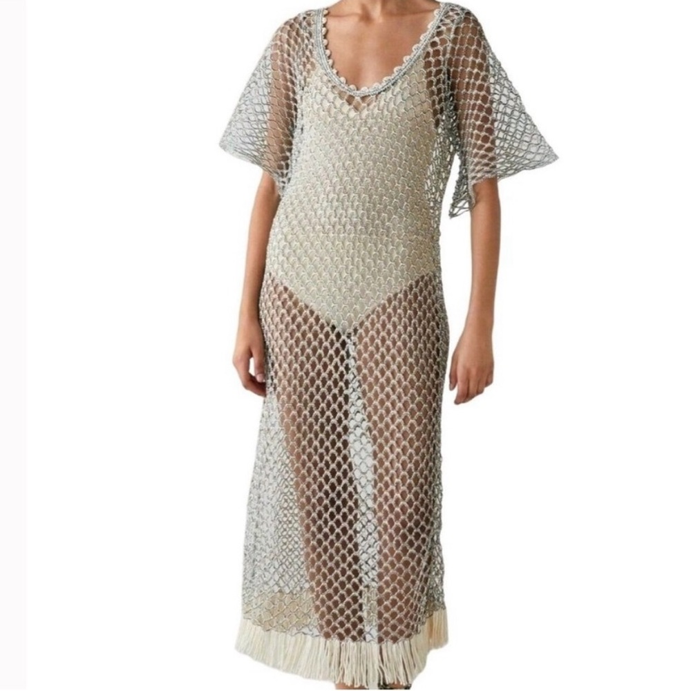 Zara Long Fringed Knit Tunic Dress